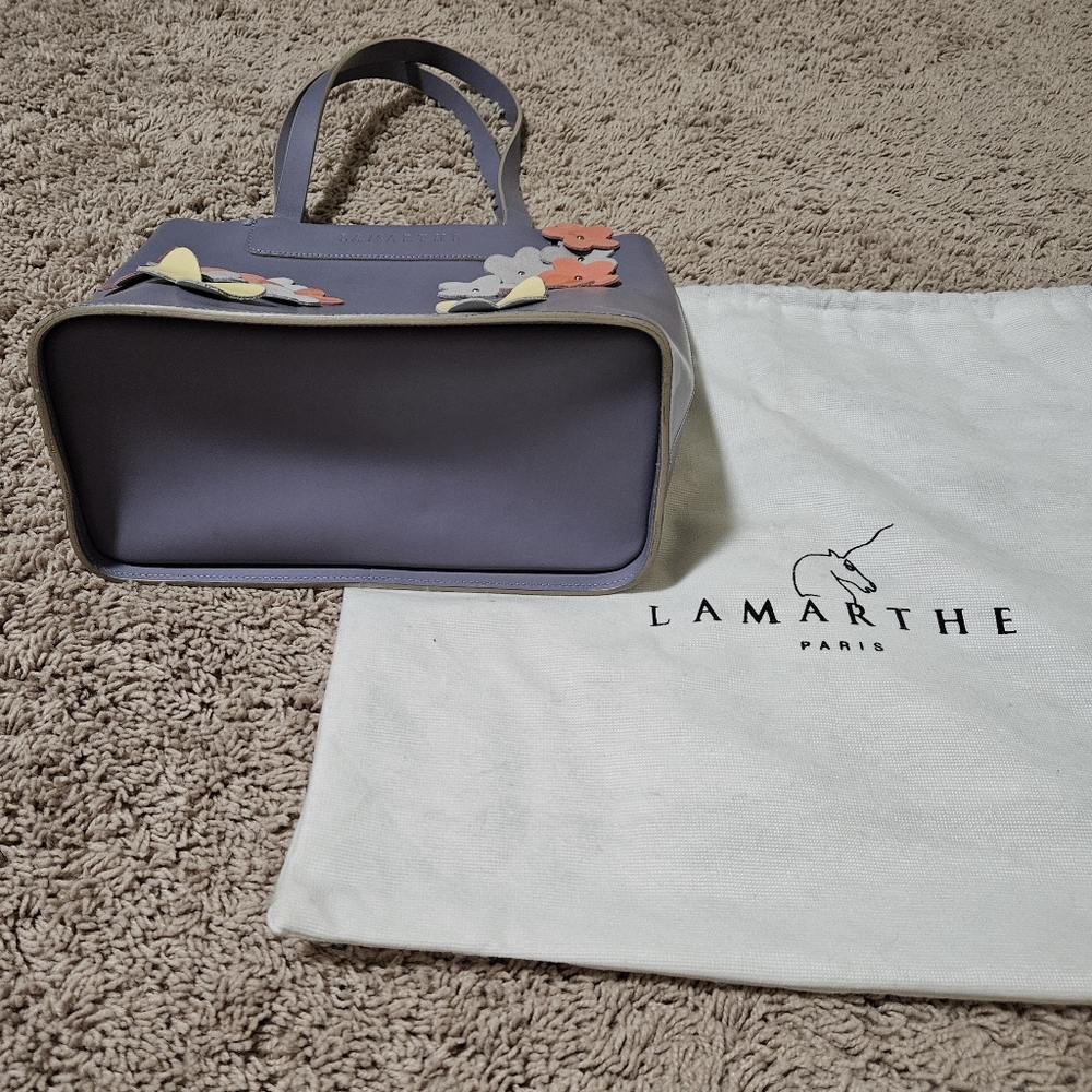 Lamarthe Paris Leather Lavender Tote Bag with Floral Accents - Picture 6 of 8